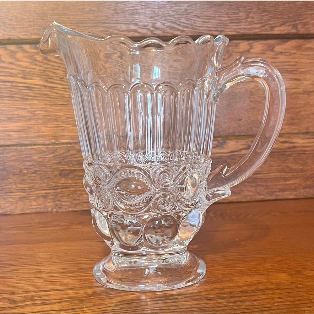 Vintage Mosser Glass Eyewinker Pitcher EAPG-Style‎ Clear Pressed Glass Pedestal